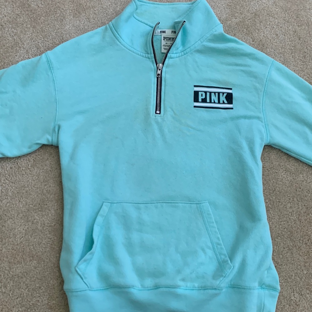 PINK Victoria Secret Tiffany Blue quarter zip xS